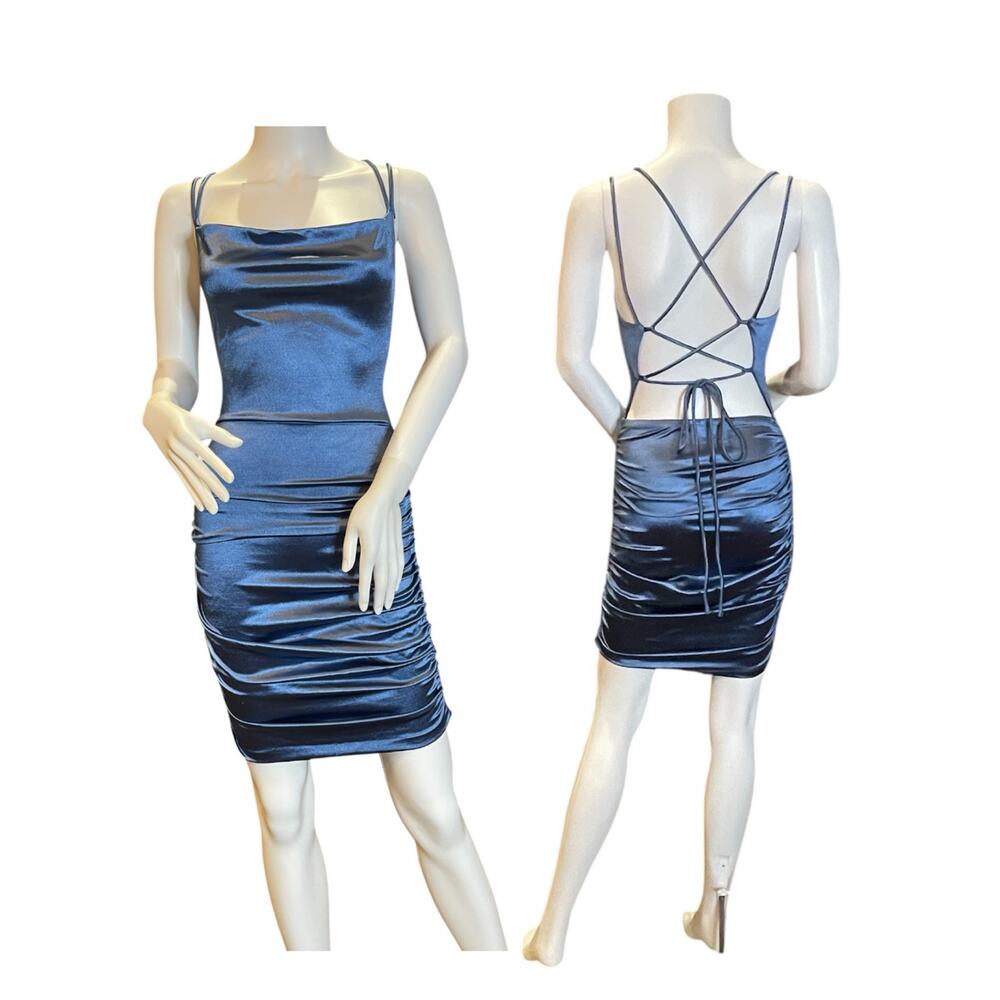 Windsor Light Blue Satin Mini Y2K Slinky Slip Dress Size Small
